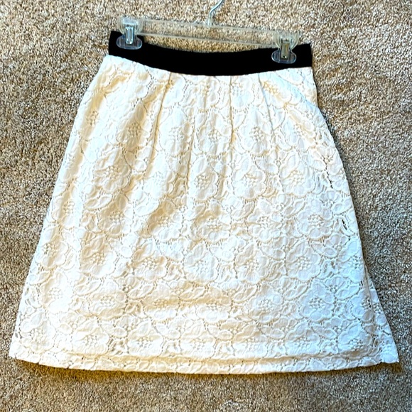 LOFT High-Waisted Midi Lace Skirt with Black Ribbon Waist (Size 10) - Picture 1 of 7